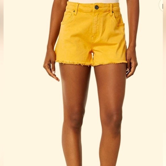 NWT- Women’s KUT from the Kloth Jane High-Rise Shorts w/Fray Hem Yellow sz0 - Picture 1 of 4